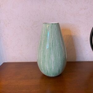Green and White Striped Vase